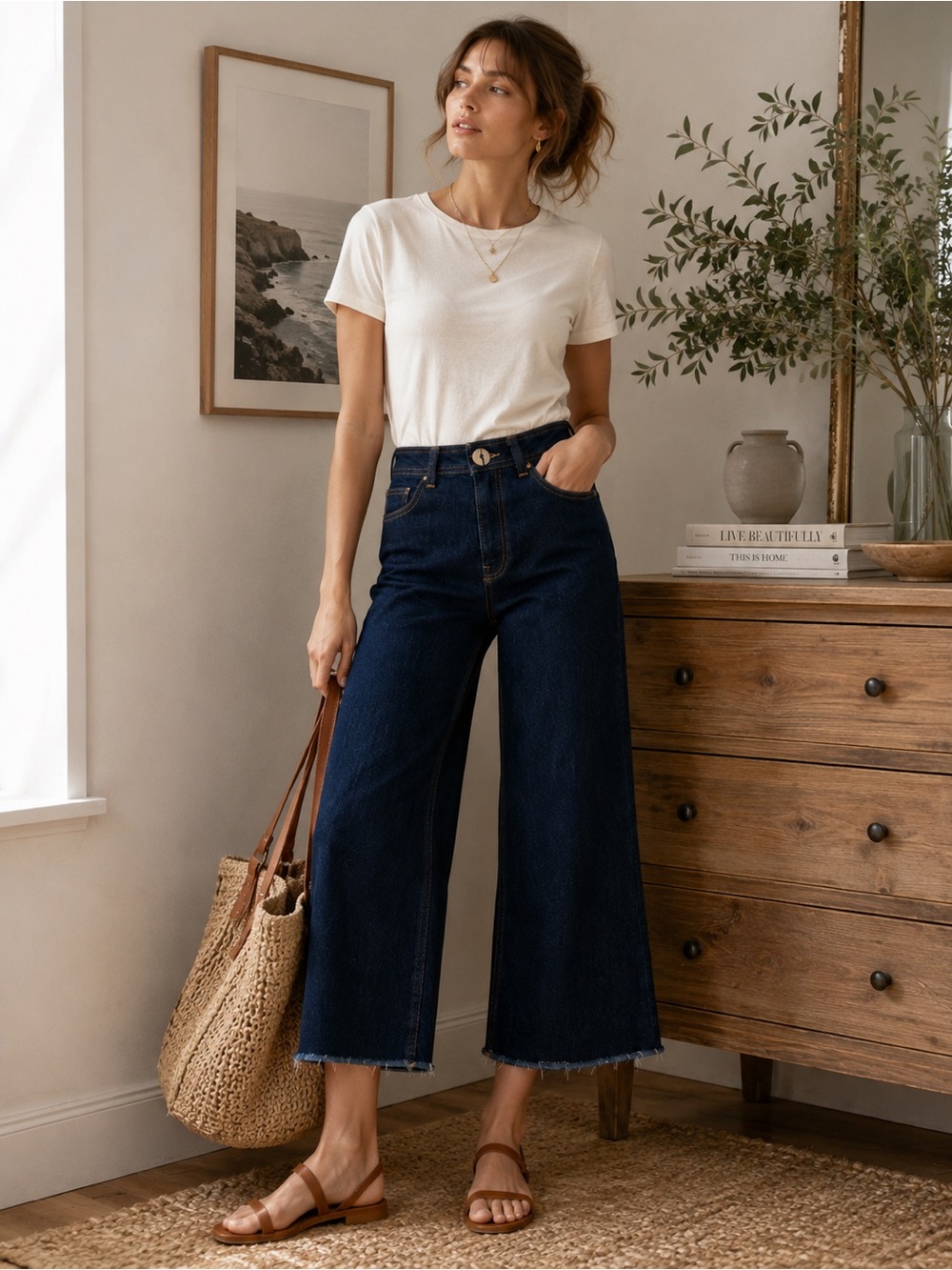 Maeve Anthropologie Colette Wide Leg Crop Jeans Size 25 Dark Wash High Rise